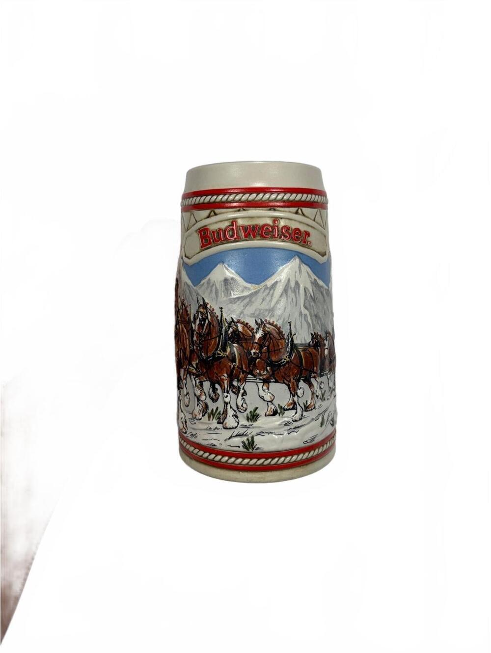 Vintage Budweiser 1985 A Series Clydesdales Snow Capped Mountains Beer Stein
